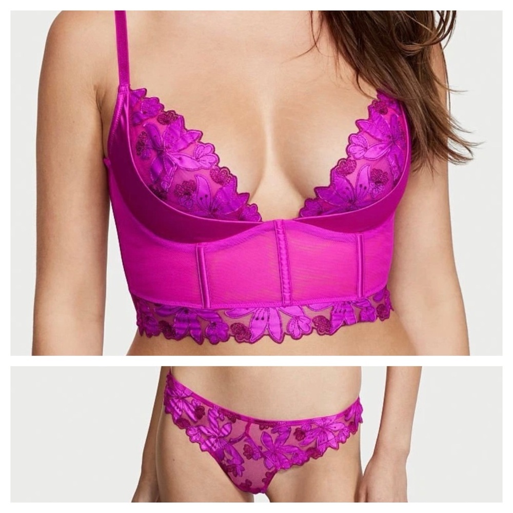 36DD/M VS Very Sexy Ziggy Glam Flower Lightly Lined Quarter Cup Bustier & Thong